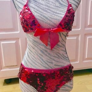 Hot pink sequins 2pc dance wear